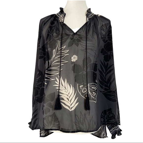 CABI #5597 Sheer Tropical Aloha Peasant Blouse Size Small - Picture 5 of 12